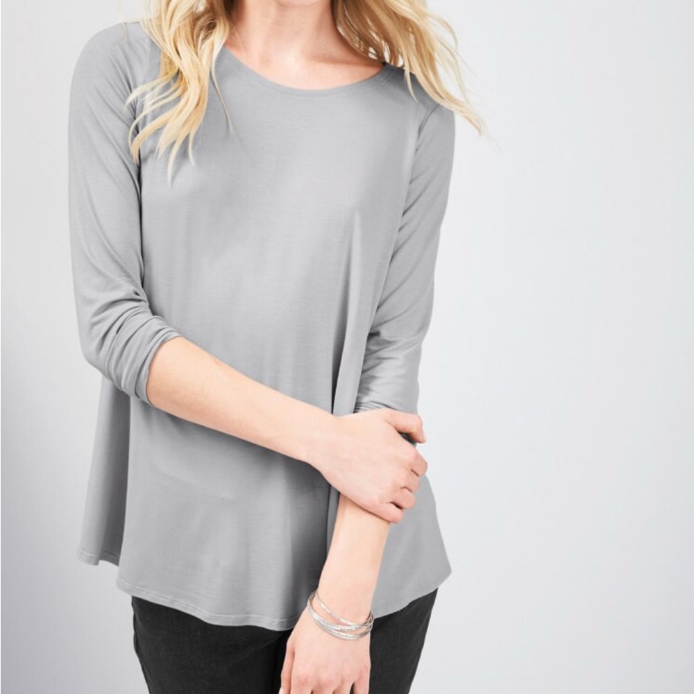 EILEEN FISHER Lightweight Viscose-Jersey Jewel-Neck Top - small petite